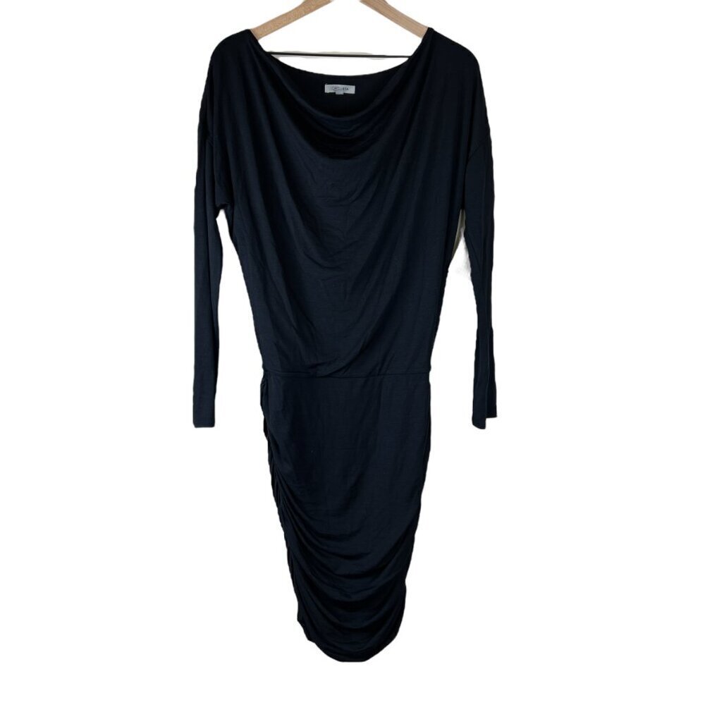 NWT Athleta Black Solstice Cowl Neck Ruched Mini Dress
